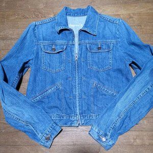 Denim Cropped Length Trucker Jacket - XS